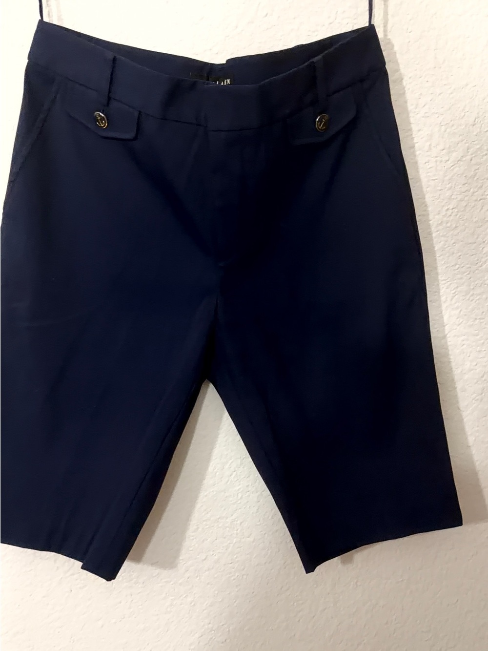 Ralph Lauren Navy Blue Bermuda Shorts with Gold Anchor Buttons